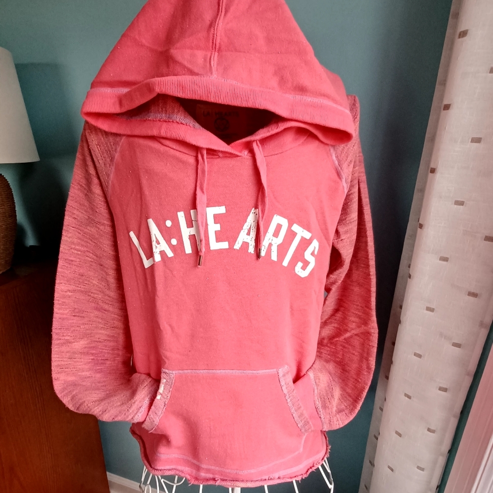 EUC LA Hearts Coral/Salmon Color Pullover Hoodie - Women's Size Large - Picture 2 of 6